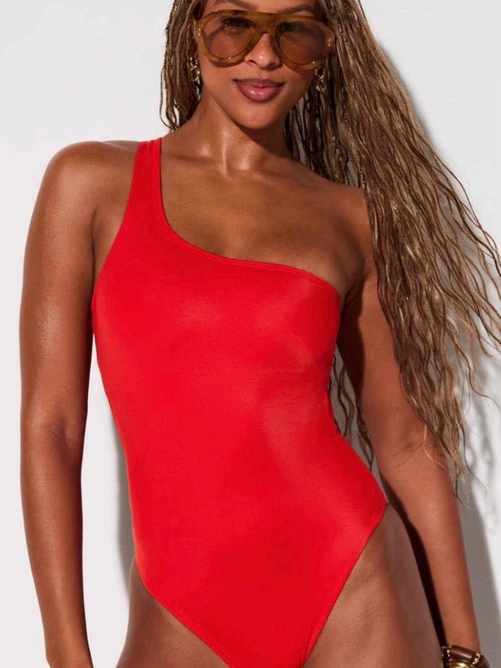 Flabetics One-Shoulder Red Women's Swimsuit